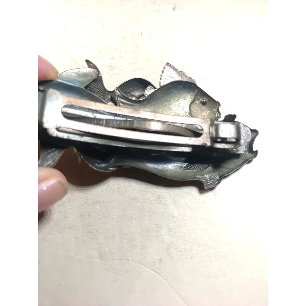Hair Barrette Tension Clip Brass Fish Ocean Breach